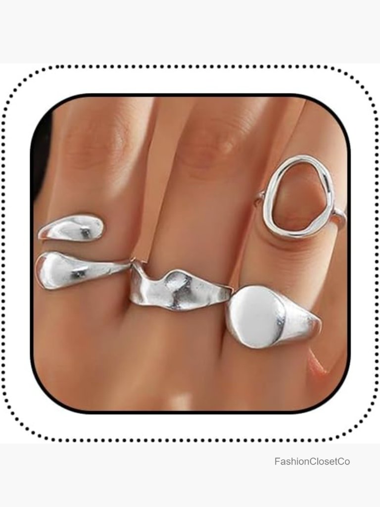 Chunky Geometric Open Rings Set Stackable Midi Knuckle Rings Hollow Oval Dome